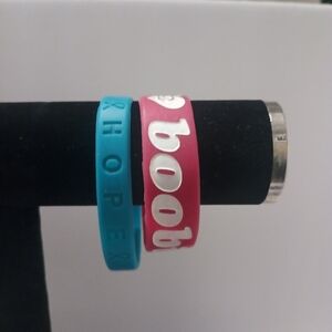 Blue "HOPE" Silicone Bracelet and Pink "Boobies" Cancer Awareness Band